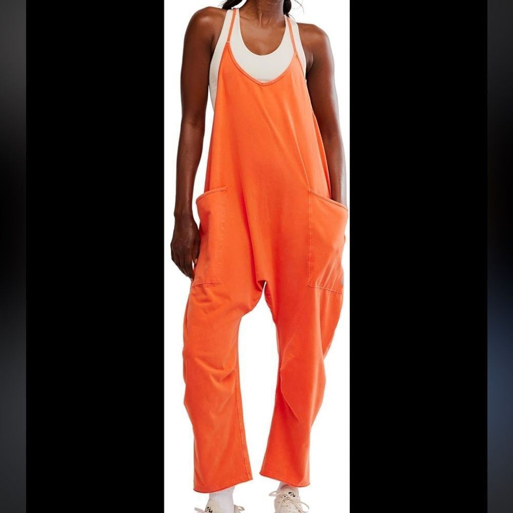 Free People Orange Oversized Tank Jumpsuit